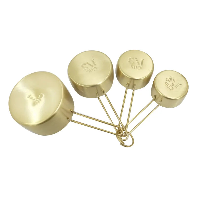 Copper-Plated copo de medição, colher de medição, aço inoxidável, DIY Baking Tool, 4-Piece Set