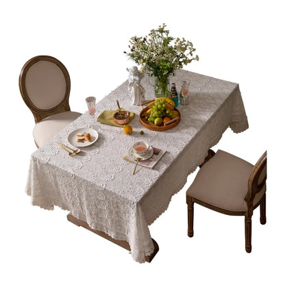 Toalha de Mesa Bordada em Renda Branca para Decoração Elegante