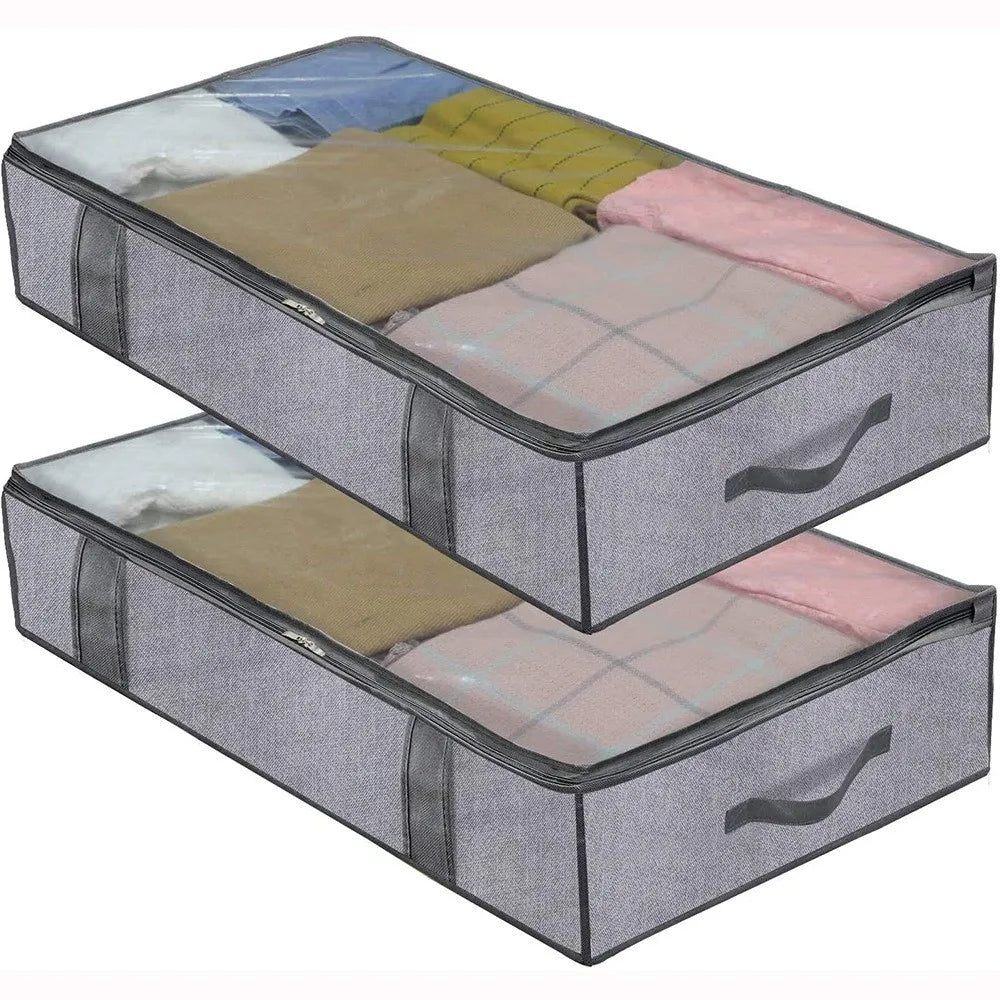 2 peças debaixo da cama saco de armazenamento de colcha com capa pode ser dobrado, pode ser usado para roupas de cama brinquedos com 4 alça reforçada