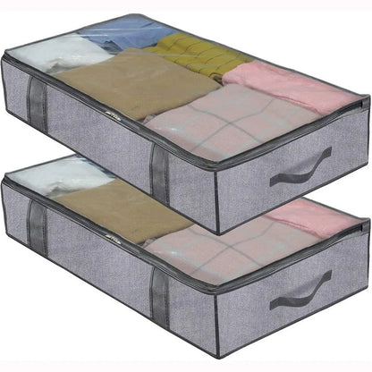 2 peças debaixo da cama saco de armazenamento de colcha com capa pode ser dobrado, pode ser usado para roupas de cama brinquedos com 4 alça reforçada