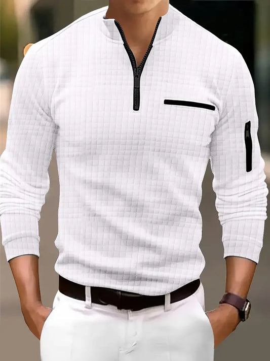 Camisa Polo Masculina Xadrez com Zíper e Bolso