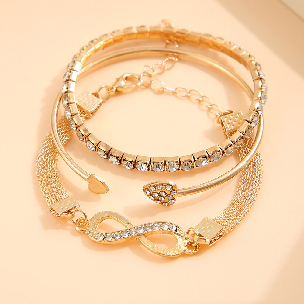 3pcs For A Set Love Opening Temperament Drill Bracelet Design Creative Retro Simple Lucky 8 Bracelet For Women