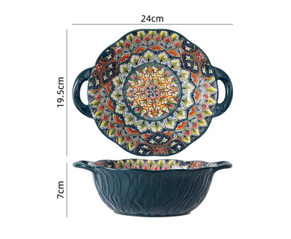 Tigela Boêmia de Cerâmica com 2 Alças - Elegância e Praticidade