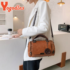 Yogodlns 2022 New flowers Pendant Handbag Women's fashion Boston bags single shoulder bag ladies crossbody bag PU messenger bag