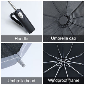 Windproof Reverse Automatic Umbrella Rain Women Men Car Large Business 3Folding Umbrellas 10 Ribs Reflective Stripe Paraguas