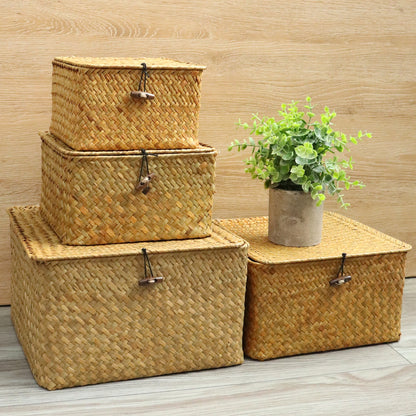 Cestas de Organização de Algas Marinhas com Tampa - Elegante Conjunto de 4