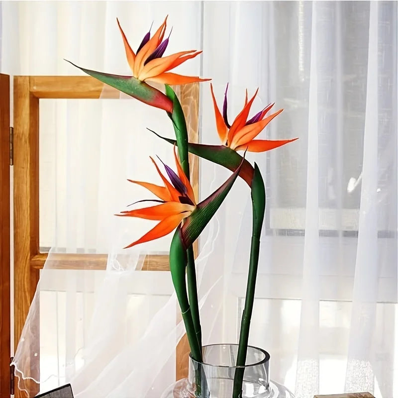 Artificial Bird of Paradise Flores, Strelitzia Borracha, Long Stem, adequado para DIY, Home Party, Decoração Tema, 24,5 polegadas, 3PCs