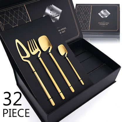 Preto Matte Talheres Set, 304 Louça de Aço Inoxidável, Faca, Garfo, Colher, Dinner Set, Bar Party, Louça de Cozinha, Presente, 32pcs