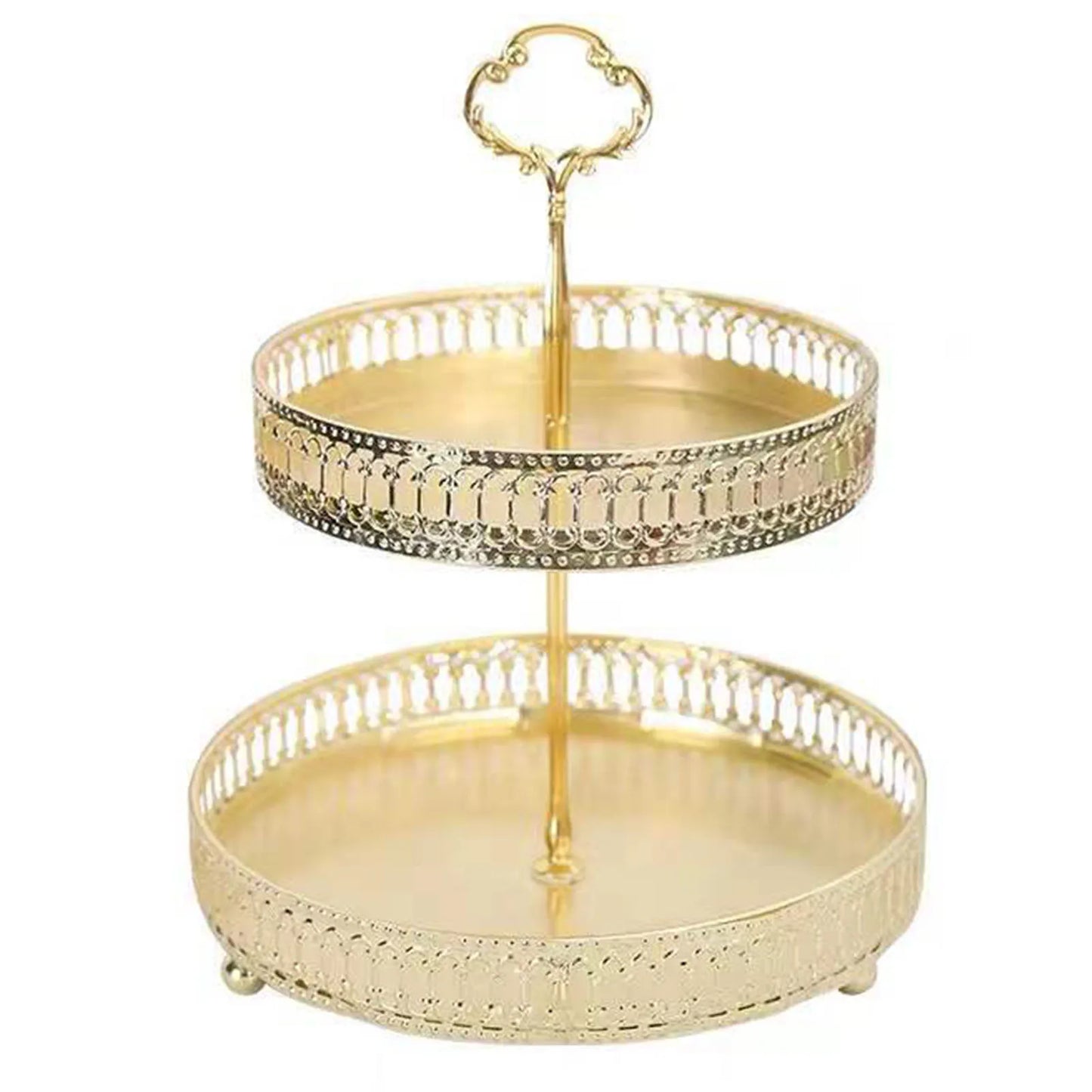 Bandeja Decorativa Dupla de Cobre Dourado para Sobremesas