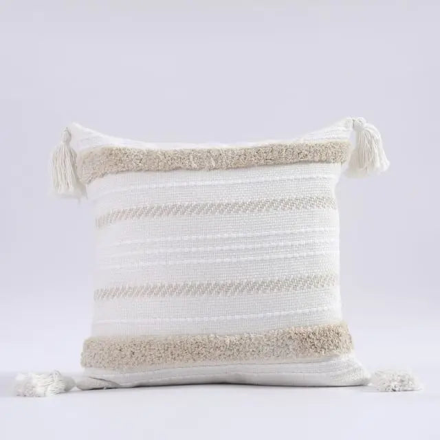 Capa de Almofada Boho Marrocos Tufted com Borlas