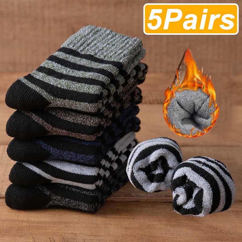 5Pairs Winter Warm Women Socks Wool Male Men Socks Super Thicker Solid Socks Merino Wool Socks Against Cold Snow Terry Socks