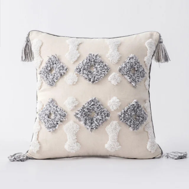 Capa de Almofada Boho Marrocos Tufted com Borlas