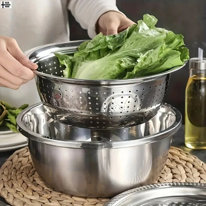 Ralador, Fatiador e Tigela Multifuncional de Aço Inoxidável para Cozinha Elegante
