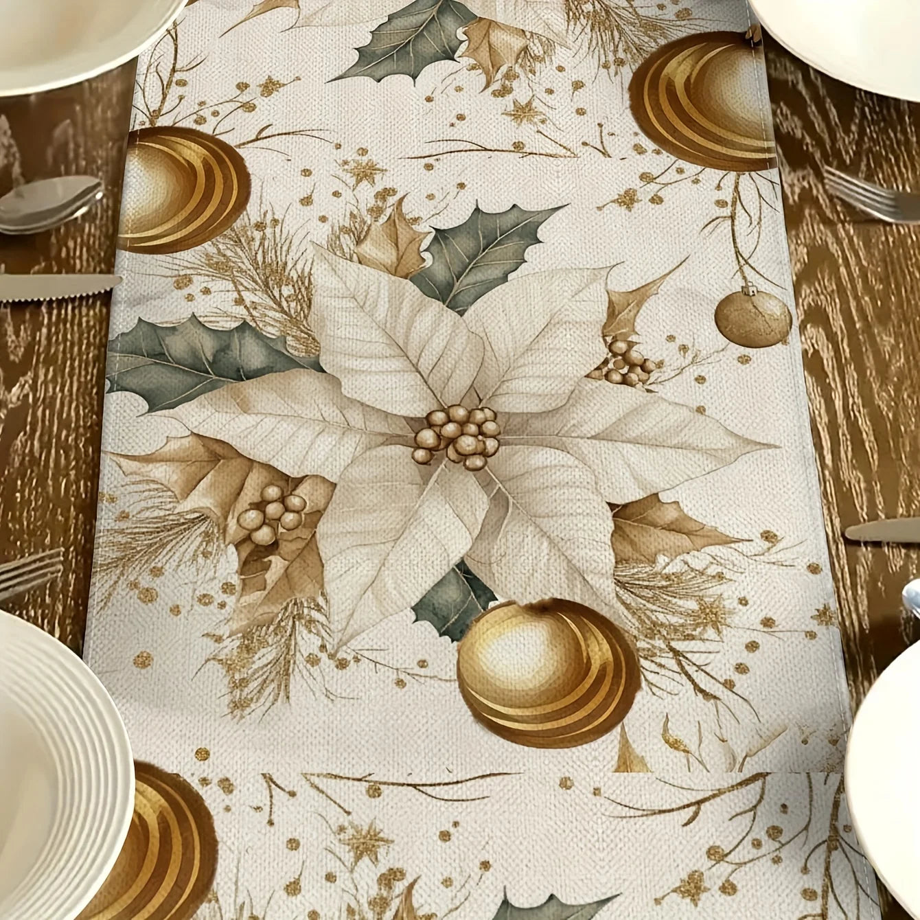 Caminho de Mesa Natalino com Folhas douradas para Decoração Elegante