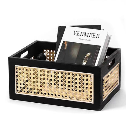 Caixa de Armazenamento de Madeira e em Rattan com Design Elegante e Sofisticado