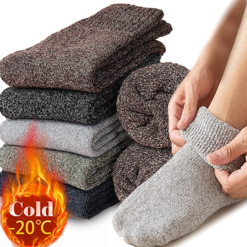 5Pairs Winter Warm Women Socks Wool Male Men Socks Super Thicker Solid Socks Merino Wool Socks Against Cold Snow Terry Socks