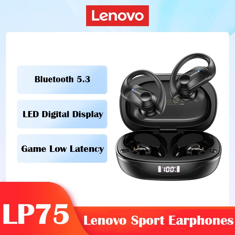 Lenovo LP75 Bluetooth 5.3 Earphones TWS Wireless Sport Headphones LED Digital Display HiFi Stereo Noise Reduction Gaming Earbuds