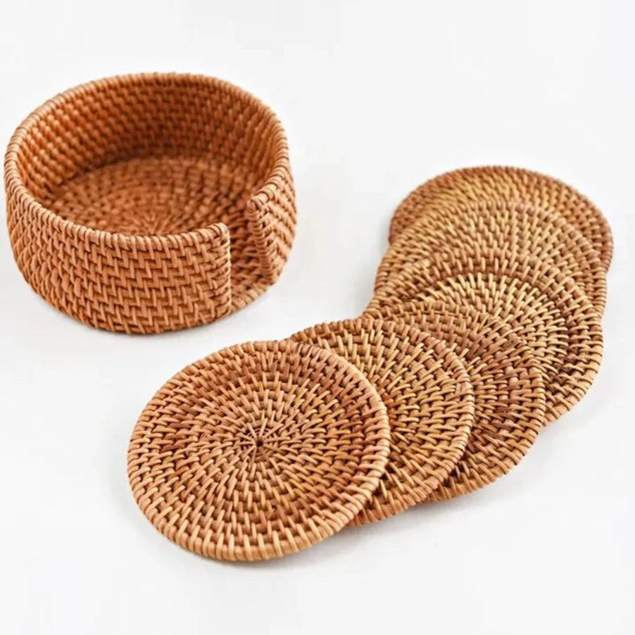 Conjunto de Porta-Copos de Rattan Elegante - 6 Peças