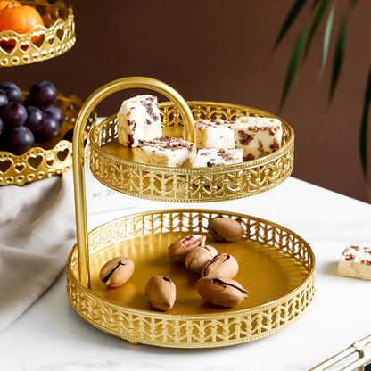 Bandeja Decorativa Dupla de Cobre Dourado para Sobremesas