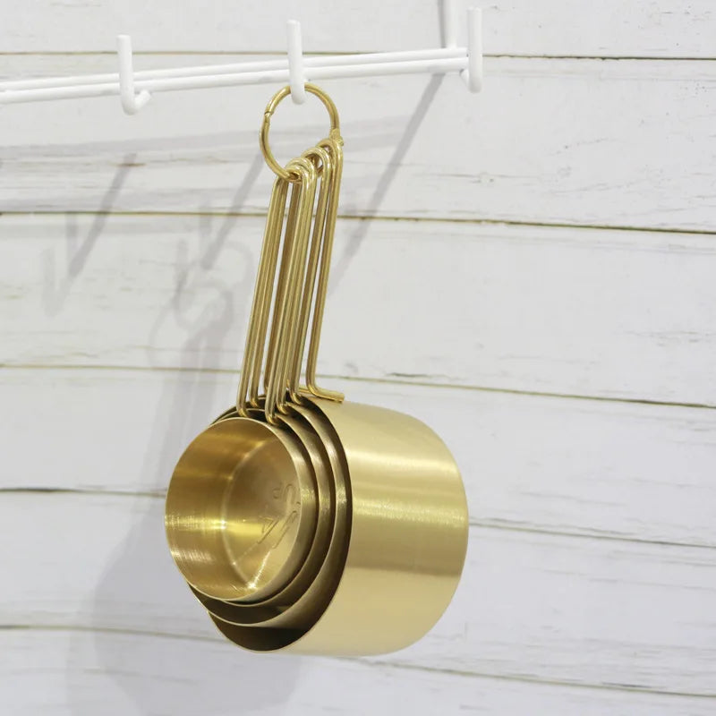 Copper-Plated copo de medição, colher de medição, aço inoxidável, DIY Baking Tool, 4-Piece Set