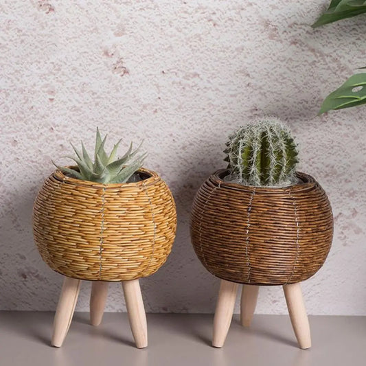 Vaso de Flores em Rattan Redondo com Design Elegante e Pernas Removíveis