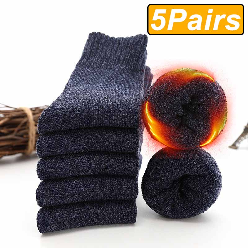 5Pairs Winter Warm Women Socks Wool Male Men Socks Super Thicker Solid Socks Merino Wool Socks Against Cold Snow Terry Socks