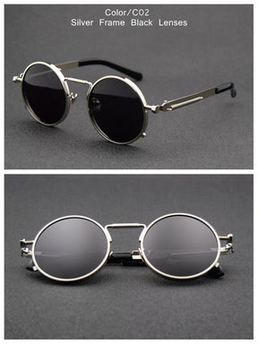 TUZENGYONG Classic Gothic Steampunk Polarized Sunglasses Men Women Brand Designer Vintage Round Metal Frame Sun Glasses UV400