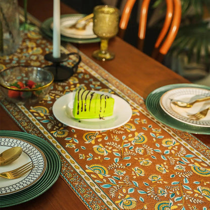 Caminho de Mesa de Luxo com Borlas - Elegância Floral para Sua Casa