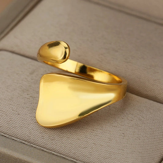 Anéis de aço inoxidável para homens e mulheres, cor dourada, oco, anel aberto, moda masculina, festa de casamento, dedo jóias, presente, 2024