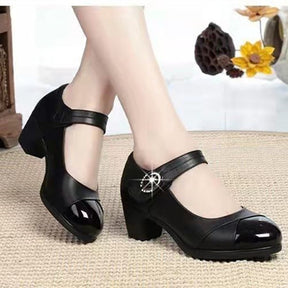 Women Classic Wine Red Height Increased Round Toe Buckle Strap Heel Shoes Lady Fashion Comfort Summer Party Pump