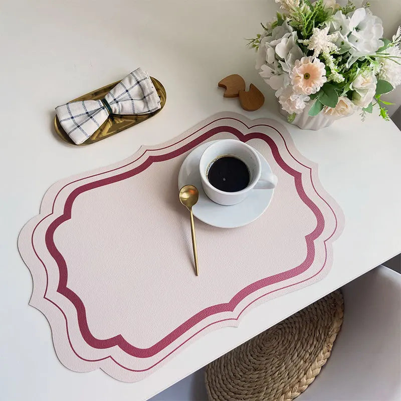 Esteira de mesa de couro leve retro, decoração de cozinha de luxo, comida ocidental romântica, isolamento térmico