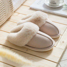 2022 Winter Warm Home Fur Slippers Women Luxury Faux Suede Plush Couple Cotton Shoes Indoor Bedroom Flat Heels Fluffy Slippers