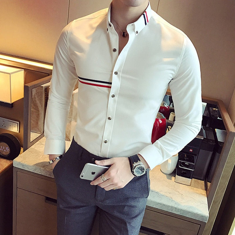 Brand Clothing Male Spring High Quality Long Sleeve Shirts/Men&#39;s Slim Fit lapel Leisure Shirts/Fashion Tops Plus Size S-3XL