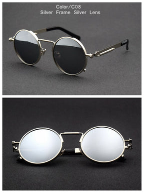 TUZENGYONG Classic Gothic Steampunk Polarized Sunglasses Men Women Brand Designer Vintage Round Metal Frame Sun Glasses UV400