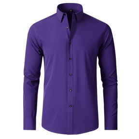 6xl New autumn and winter  elastic force non-iron men's long-sleeved business casual shirt solid color mercerized vertical shirt