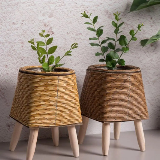 Vaso de Flores em Rattan Quadrado com Design Elegante e Pernas Removíveis