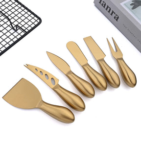 AJOYOUS-Conjunto De Faca De Queijo De Aço Inoxidável, Mini Faca De Manteiga, Espátula Fosco, Gold Cutter Handle, Queijo Slicer, 6Pcs