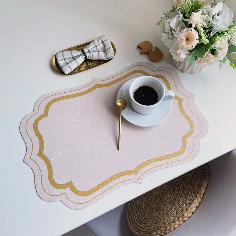 Esteira de mesa de couro leve retro, decoração de cozinha de luxo, comida ocidental romântica, isolamento térmico