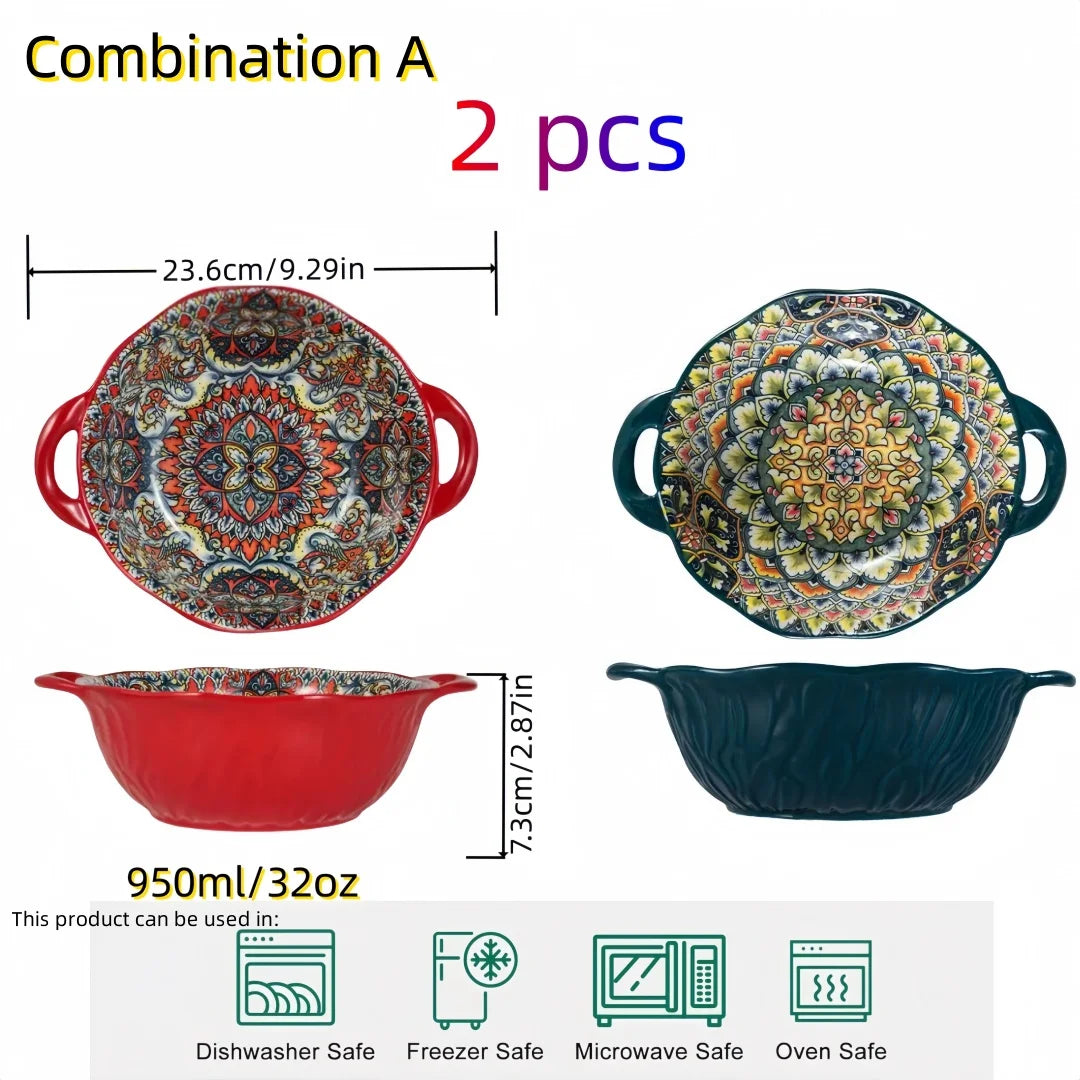 Tigela Boêmia de Cerâmica com 2 Alças - Elegância e Praticidade