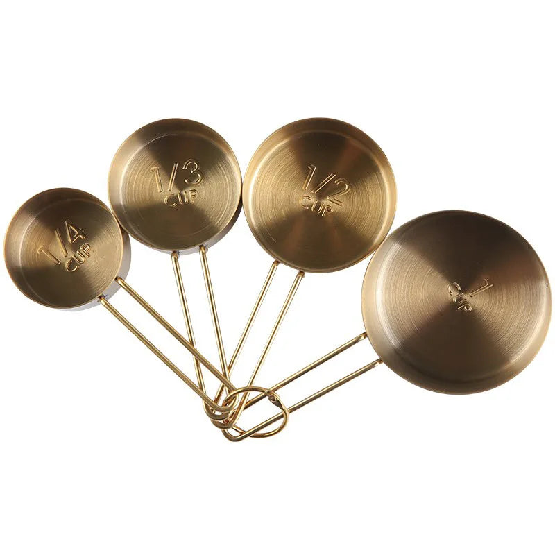 Copper-Plated copo de medição, colher de medição, aço inoxidável, DIY Baking Tool, 4-Piece Set