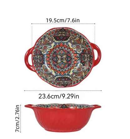 Tigela Boêmia de Cerâmica com 2 Alças - Elegância e Praticidade