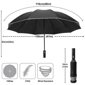 Windproof Reverse Automatic Umbrella Rain Women Men Car Large Business 3Folding Umbrellas 10 Ribs Reflective Stripe Paraguas