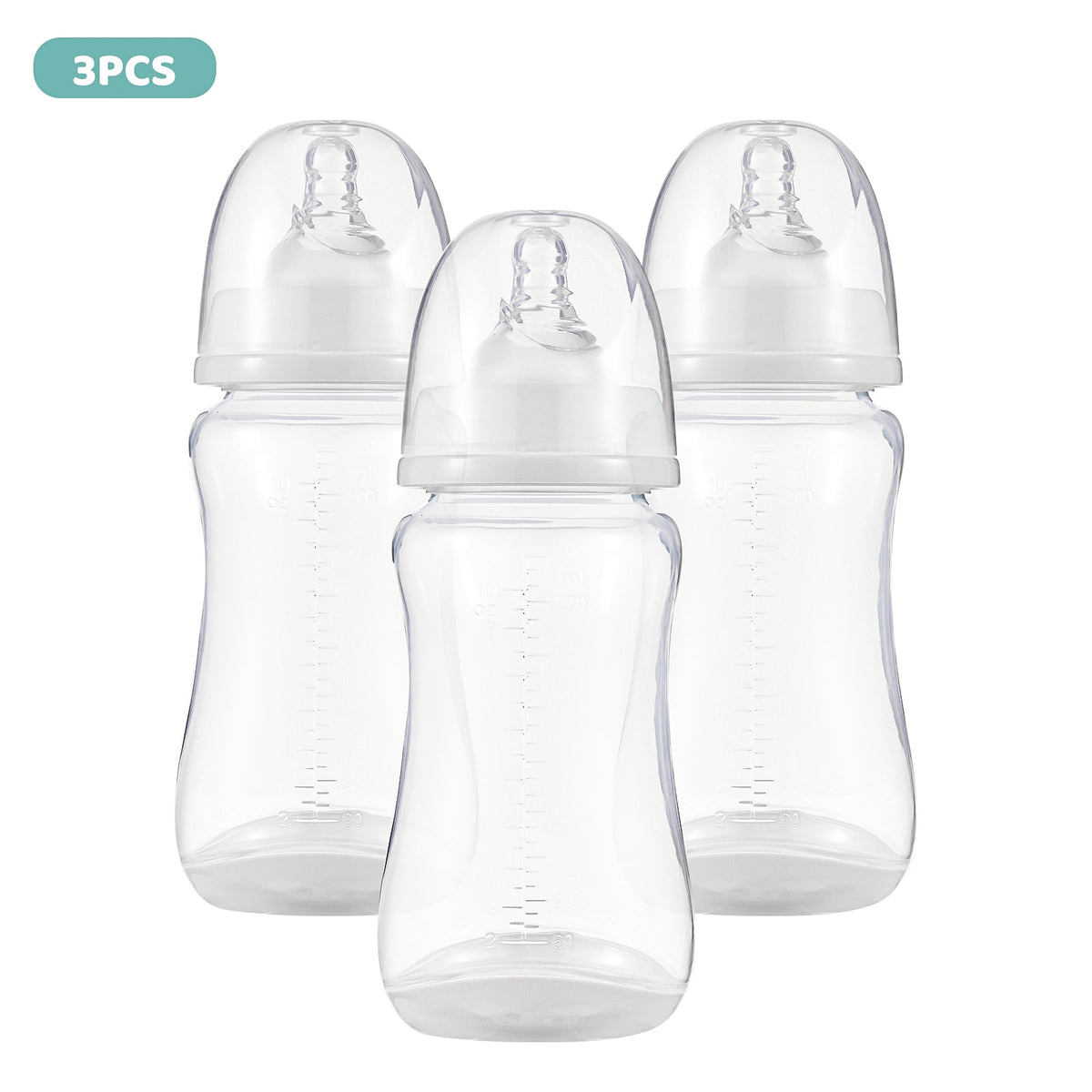 3PCS Baby Bottles Breastfeeding Bottles for Baby Milk Storage Bottles Baby Feeding Bottles with Silicone Nipple & Storage Cover