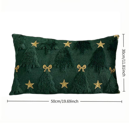 Capa de Almofada Natalinas Luxo com Bordado Estrela e Laço