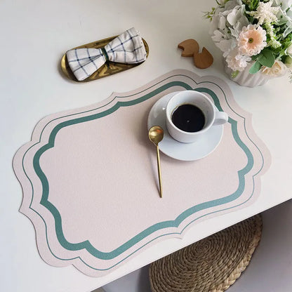 Esteira de mesa de couro leve retro, decoração de cozinha de luxo, comida ocidental romântica, isolamento térmico