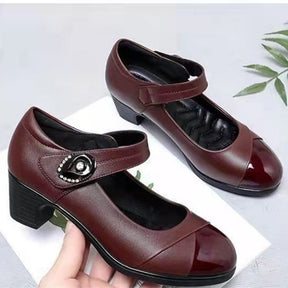 Women Classic Wine Red Height Increased Round Toe Buckle Strap Heel Shoes Lady Fashion Comfort Summer Party Pump