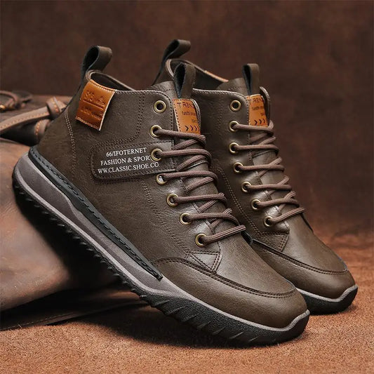 Sapatênis Masculino de Couro Luxuoso com Cadarço - Estilo Casual