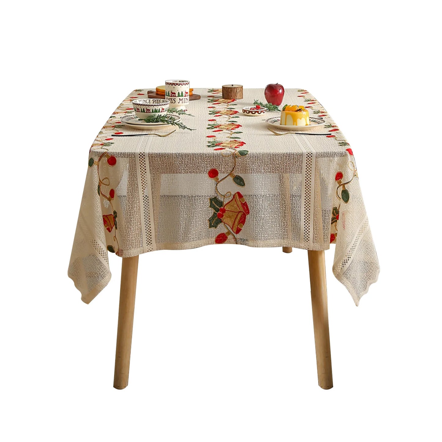 Toalha de Mesa Natalina Bordada com Renda Elegante