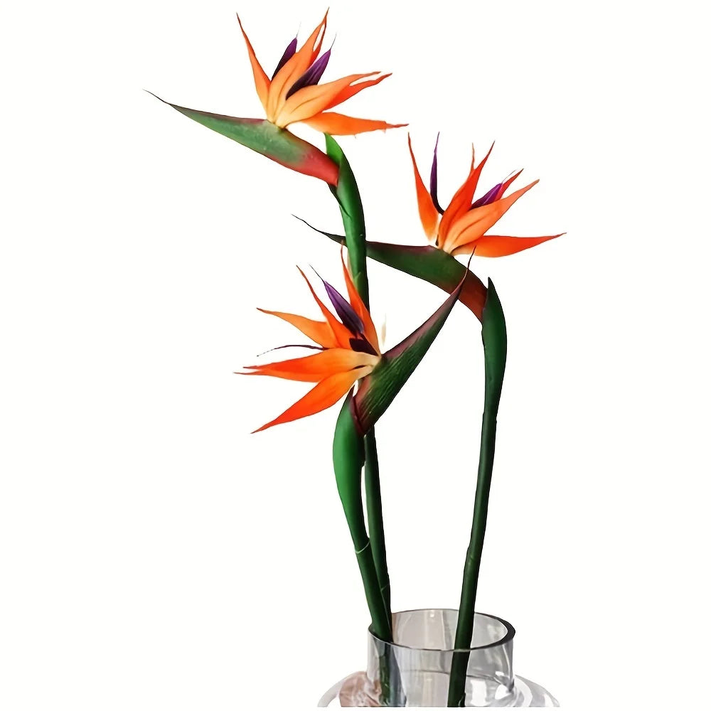 Artificial Bird of Paradise Flores, Strelitzia Borracha, Long Stem, adequado para DIY, Home Party, Decoração Tema, 24,5 polegadas, 3PCs