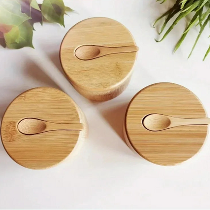 Conjunto de Potes de Bambu para Temperos com Tampa Magnética